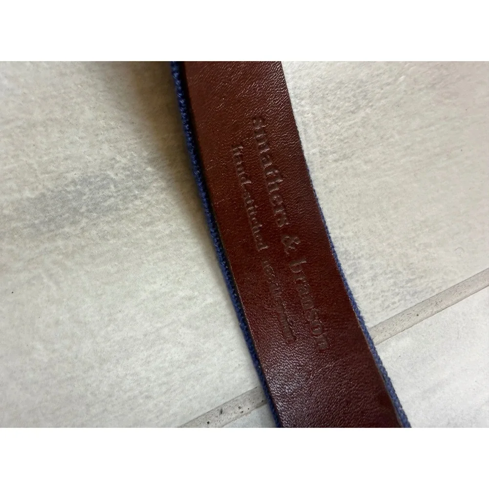 Smathers & Branson Mens Needlepoint Golf Belt Navy Blue Leather Size 36